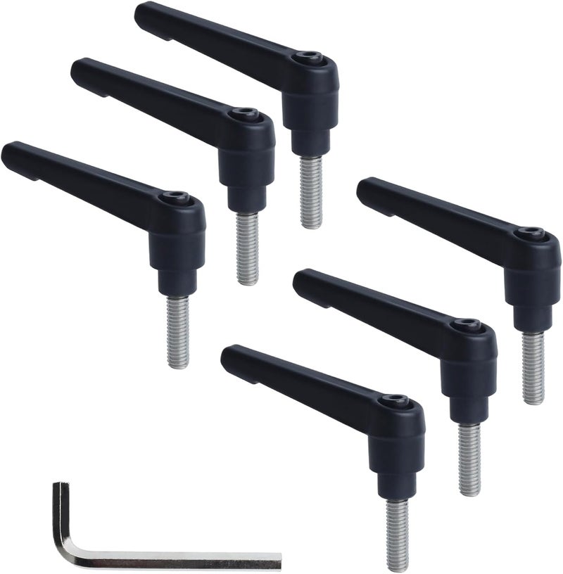 Begino Clamping Lever Handles with Quick Release Push Button Locking, 304 Stainless Steel M6 x 20mm Stud - Black (6 Pack) - Image 1